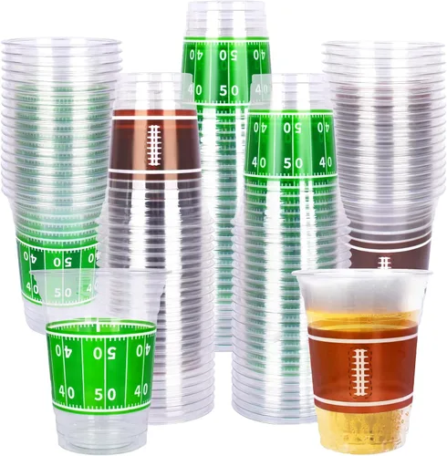 Gatherfun 100 vasos de plástico de fútbol de 16 onzas, fiestas de fútbol y eventos para portón trasero, desechables y prácticos, suministros ideales