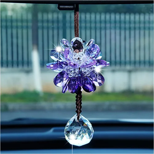 Miniatura 7 de Colgante de espejo retrovisor para automóvil, adorno colgante de cristal brillante, accesorios de automóvil de moda, decoración colgante de espejo