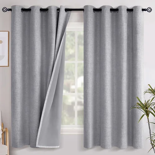 Miniatura 97 de YoungsTex - Cortinas opacas de lino para dormitorio, oscurecimiento de la habitación, cortinas con textura de lino, paneles con aislamiento térmico