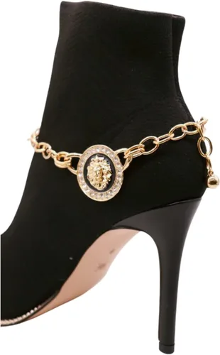 Miniatura 5 de Trendy Fashion Jewelry Cadena de bota occidental para mujer, pulsera de metal dorado, tobillera de tacón alto, moneda de león, medallón con dije