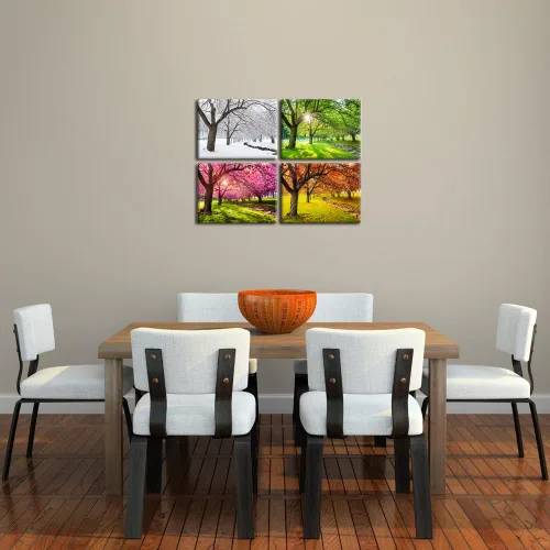 Miniatura 4 de KREATIVE ARTS 4 piezas de lienzo de arte para pared, primavera, verano, otoño, invierno, cuatro estaciones, paisaje, colorido, árbol, pintura