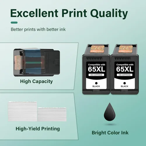 Miniatura 6 de 65XL 65 cartuchos de tinta negra 65XL Paquete combinado de repuesto remanufacturado para cartuchos de tinta HP 65 XL negro para impresora HP Envy