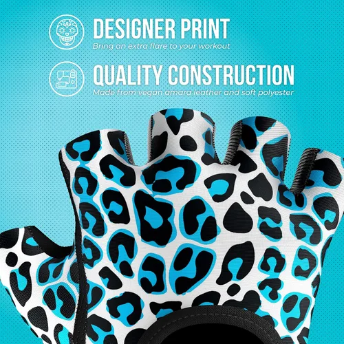 Miniatura 3 de Contraband Pink Label 5297 Design Series - Guantes de levantamiento y remo con estampado de leopardo (par) – Ligero vegano medio acolchado de Azul
