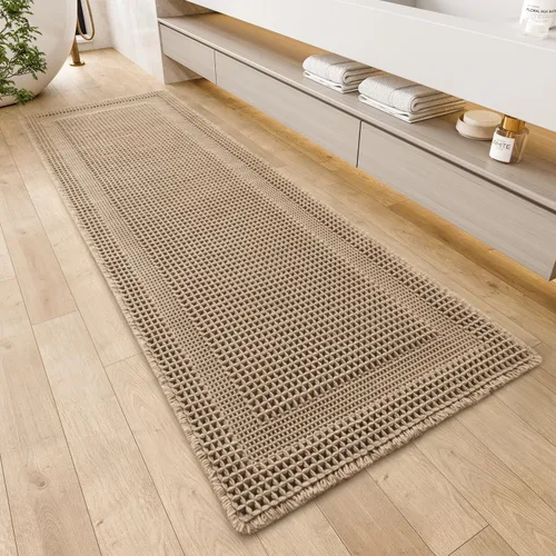 Miniatura 16 de AMOAMI Alfombra de Baño con Textura Waffle, Alfombras de Baño Absorbentes para Baño Antideslizantes, Alfombras de Baño Lavables a Máquina con Borlas