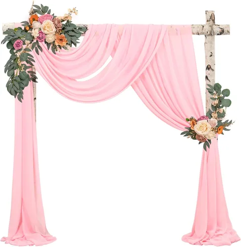 Miniatura 9 de Tela para Drapeado de Arco de Boda, 4 Paneles de 28" x 20 pies Rosa, Cortinas de Arco de Boda para Ceremonia, Cortinas de Tela de Gasa, Drapería