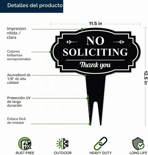 Miniatura 7 de Letrero de No Soliciting Yard (No Soliciting Yard Sign, No Solicitation In Ground de 11 x 11 pulgadas), ACM libre de óxido, resistente a