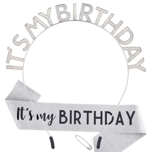 Miniatura 9 de Coronas y bandas de cumpleaños para mujer: diadema festiva y juego de accesorios de cumpleaños It's My Birthday