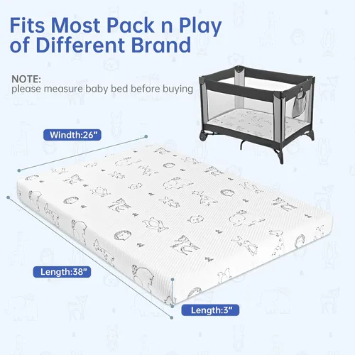 Miniatura 2 de Colchón triple Pack and Play, 38 x 26 pulgadas, colchón de espuma viscoelástica de doble cara para Pack n Play, colchones plegables portátiles
