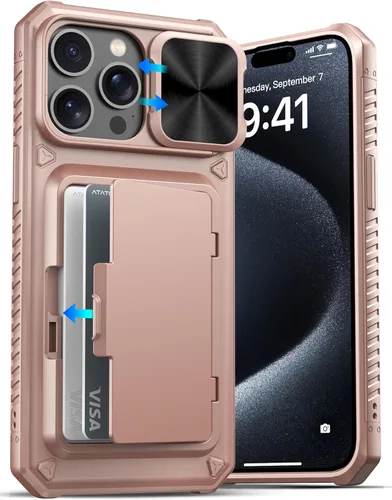 Miniatura 60 de ATATOO Funda para iPhone 17, tarjetero integrado (almacena 3-5 tarjetas) y funda para cámara deslizante y bloqueo RFID, protección de grado militar