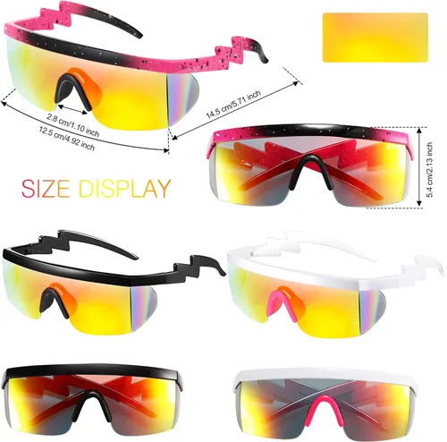 Miniatura 2 de 3 pares de gafas de sol retro semi sin montura de los años 80 y 90 con zigzag lentes transparentes de color arcoíris para hombres y mujeres