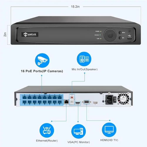 Miniatura 4 de Anpviz AI 12MP 16CH POE NVR (12MP/8MP/6MP/5MP/4MP/3MP/1080P) Grabadora de video en red inteligente AI POE - Soporta hasta 16 cámaras POE de 12MP