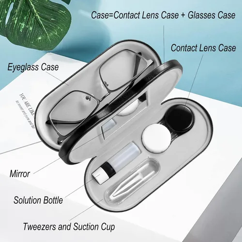Miniatura 5 de AITIME Estuche 2 en 1 portátil de doble cara para lentes de contacto y gafas - Acanalado, kit de almacenamiento multifuncional, duradero, compacto