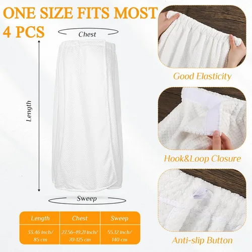 Miniatura 35 de 4 toallas envolventes para mujer, bata de spa con cierre ajustable, parte superior elástica, envoltura ligera para baño y ducha