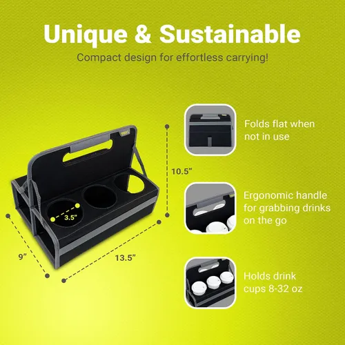 Miniatura 5 de meori Portabebidas reutilizable para 2 tazas, portador de tazas para llevar, plegable, portador de café con asa para vino, cócteles, organizador