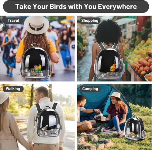 Miniatura 8 de Mochila para pájaros, jaula de viaje para pájaros para loros pequeños y medianos, periquitos, cacatúas, bolsa portátil de ventana de burbujas