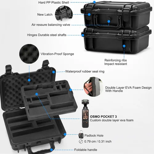 Miniatura 3 de Lekufee Funda Rígida Resistente al Agua para DJI Osmo Pocket 3, Mic 3/2/Mini, Combo de Creador, Combo de Expansión de Potencia, Cámara de Vlogging