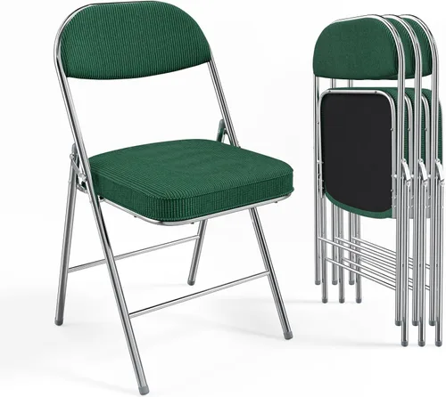 VINGLI Paquete de 4 sillas plegables con asiento y respaldo acolchados, marco de metal, tela de pana duradera, capacidad de 350 libras, juego de 4,