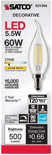 Miniatura 4 de Satco 6Pk 5.5w CA10 LED 2700K Candelabro Base regulable - 60w equiv