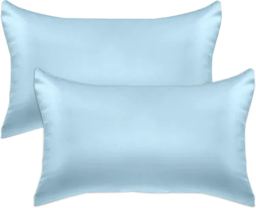 Miniatura 54 de Elegant Comfort Juego de 4 fundas de almohada de satén de viscosa refrescante con cierre de cremallera oculto, suave como la seda para el cuidado