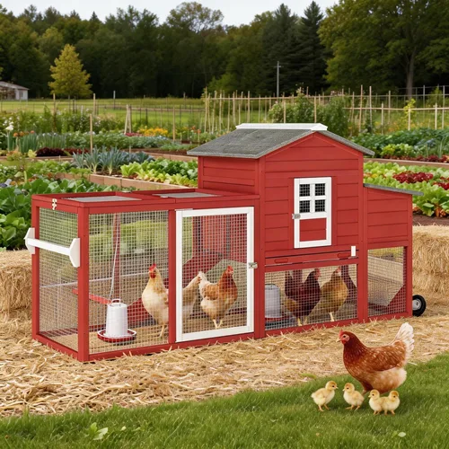 Miniatura 12 de PetsCosset Chicken Coop Backyard Chicken House - Tractor de madera para aves de corral para exteriores, con caja nido de pollo, ruedas, techo