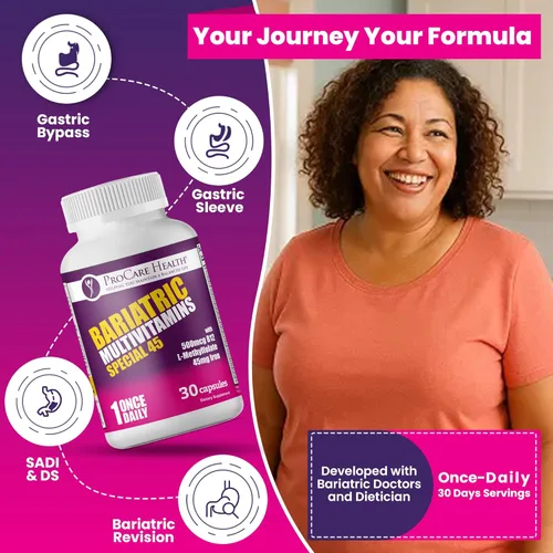Miniatura 2 de ProCare Health Multivitamínico bariátrico con hierro (30 cápsulas) 45 mg de hierro con vitamina B12 reducida, vitaminas bariátricas postoperatorias