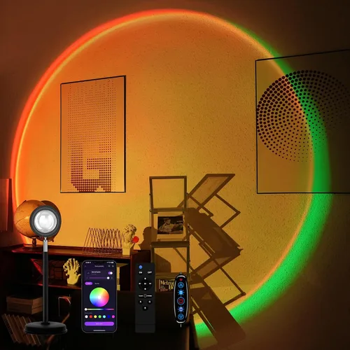Miniatura 10 de Tsrarey Proyector de Lámpara de Puesta de Sol, Luz de Proyección de Sol con Rotación de 180 Grados, Lámpara de Pie LED para Noche con Puerto USB
