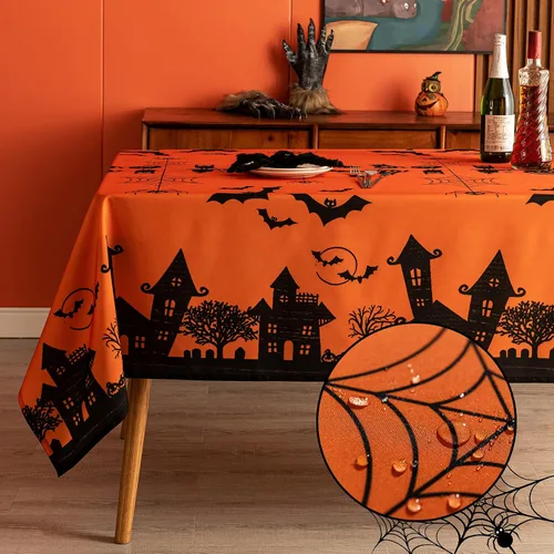 Miniatura 15 de MikiUp Mantel redondo de Halloween, mantel decorativo de tela de araña, impermeable y lavable, para fiestas, cocina, comedor, interiores