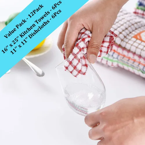 Miniatura 7 de Juego de toallas y paños de cocina, 16 x 25 12 12 12 pulgadas, juego de platos de algodón a granel para lavar platos, trapos todos los días, cocinar