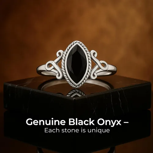 Miniatura 3 de Cut Marquise Black Onyx Ethnic Delicate Ring 925 Sterling Silver Vintage Tribal Gipsy Boho Look