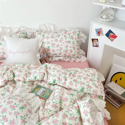 Miniatura 71 de VM VOUGEMARKET - Juego de funda de edredón floral amarilla de 3 piezas para niñas, de algodón, funda de edredón de flores rosas con cierre de F#