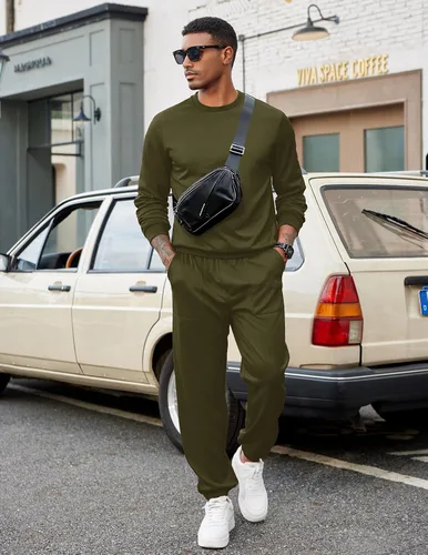Miniatura 96 de COOFANDY Conjunto deportivo de 2 piezas para hombre, sudadera de manga larga, sin botones, para deportes, casual, fitness, trotar