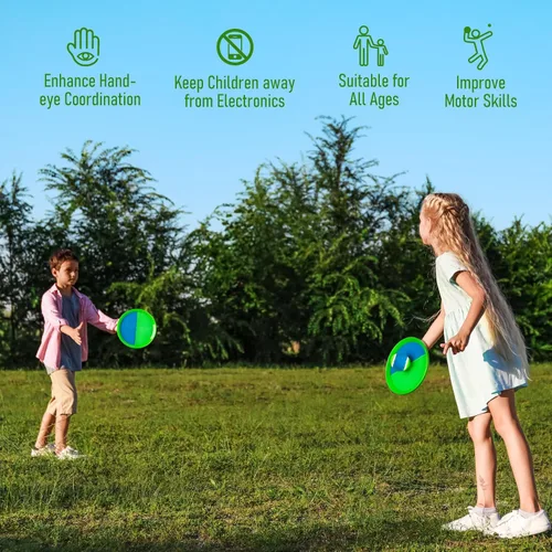 Miniatura 6 de Juego de pelota para lanzar y atrapar, 4 paletas y 4 bolas al aire libre, juego de captura de remo para niños, patio trasero, playa, piscina, patio
