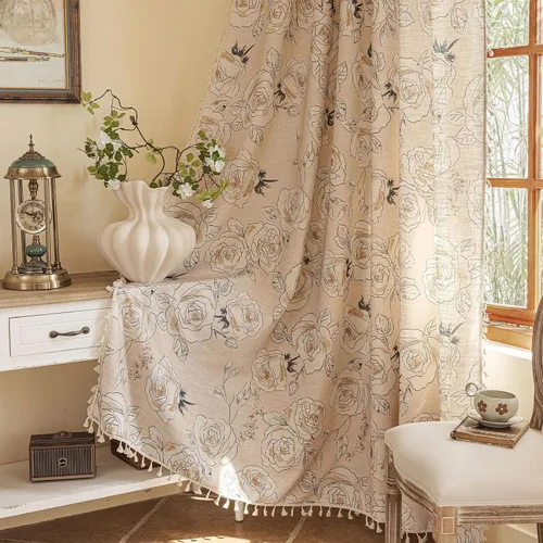 Miniatura 24 de ENJOYBRIDAL - Cortinas azules florales de 63 pulgadas, juego de 2 paneles, cortinas semi transparentes, cortinas cortas para sala de estar, bolsillo