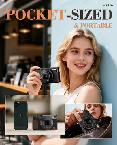 Miniatura 8 de Cámara digital de 5K 64MP para fotografía y vlogging de YouTube, cámara de video de enfoque automático UHD con zoom de 18X con pantalla abatible
