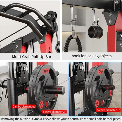 Miniatura 4 de Rack Multiusos para Sentadillas, Conjunto de Rack de Pesas Smith Machine con Sistema de Crossover de Cables, Racks de Potencia para Gimnasio en L04