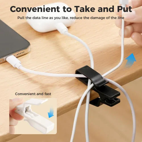 Miniatura 7 de Organizador de cables para organizar cables, soporte para clips de cable con agarre fuerte, organizador de cables para gestión de cables de Negro