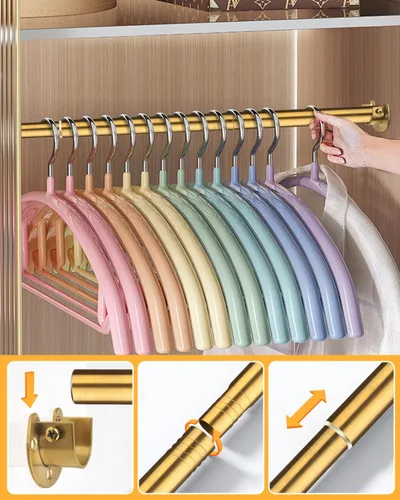 Miniatura 5 de Barras de armario para colgar ropa, resistentes, longitud ajustable (#2 dorado, 18.5 - 28 pulgadas)