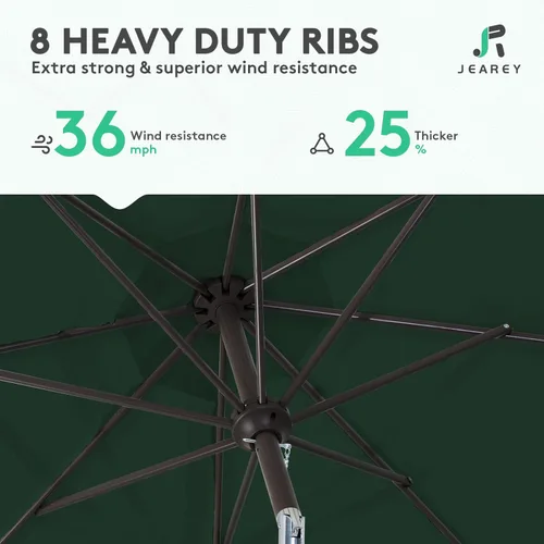 Miniatura 5 de JEAREY Sombrilla de mesa de patio al aire libre de 9 pies con botón de inclinación y manivela, sombrilla de mercado, 8 varillas resistentes, Verde