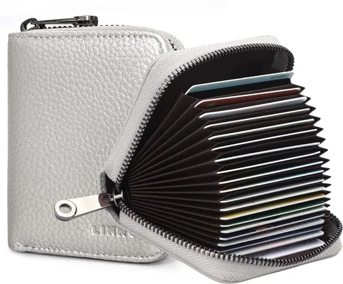 Linno RFID 20 ranuras para tarjetas de crédito titular de la tarjeta de crédito de cuero genuino pequeño caso para mujeres u hombres cartera