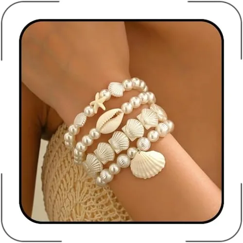 Miniatura 10 de Pulseras de perlas para mujer, pulsera de perlas de imitación con cuentas de perlas blancas, juego de pulseras elásticas apilables, pulseras