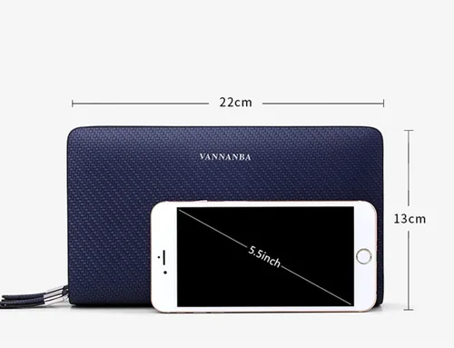 Miniatura 3 de VANNANBA Hombres Clutch Wallet Bolso de mano grande de cuero Bolso de mano de negocios con doble cremallera Azul Negro