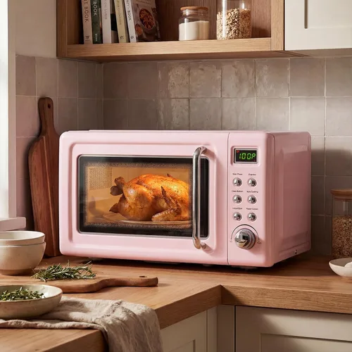 Miniatura 12 de LDAILY Horno de microondas pequeño retro de 0.7 pies cúbicos, microondas compacto de encimera de 700W con 5 niveles de potencia, menús de cocción