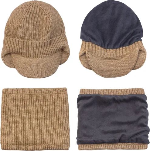 Miniatura 4 de Muryobao Gorro de invierno para hombre, con visera de punto, con forro polar y calentador de cuello