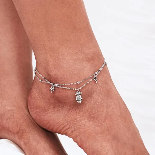 Miniatura 44 de CHIC & ARTSY Tobilleras de plata de ley S925 para mujer, pulsera de tobillo ajustable multicapa para playa, joyería de verano para mujer, de 10 a 11