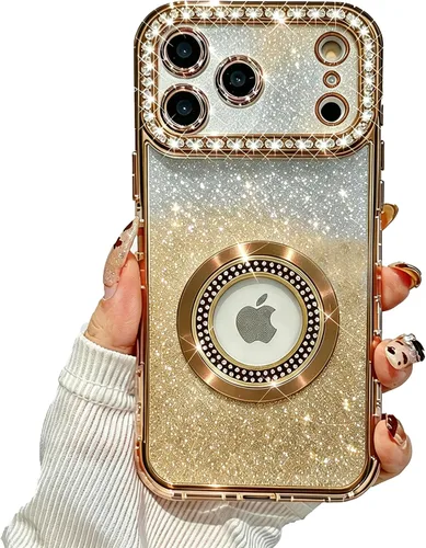 Miniatura 16 de Losin Funda magnética compatible con iPhone 15 Pro Max con purpurina compatible con MagSafe Funda de lujo con diamantes de imitación con logotipo