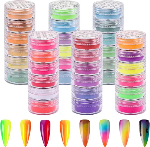 Miniatura 10 de Duufin 36 colores de pigmento de uñas en gel acrílico pigmentos coloridos luminosos iridiscentes con purpurina perlado de alto brillo halo en polvo