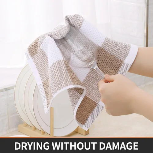 Miniatura 3 de Homaxy Paños de cocina 100% algodón, tejido gofre a cuadros, 12 x 12 pulgadas, toallas para platos súper suaves y absorbentes, de secado rápido