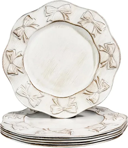 Miniatura 10 de Platos Base Blancos Antiguos, Platos Base Redondos de 13" para Platos de Cena, Juego de 6 Platos Base de Plástico para Bodas, Fiestas, Decoración