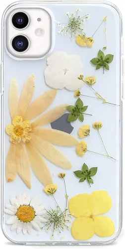 Miniatura 18 de Abbery Funda transparente para iPhone 11 con diseño de flores moradas, bonita funda protectora de silicona suave TPU real seca prensada floral