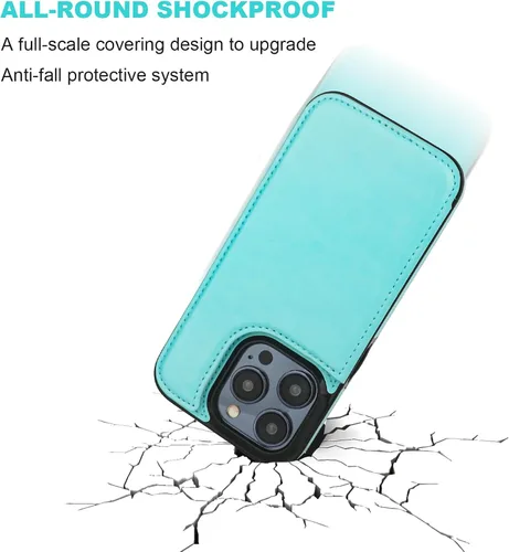 Miniatura 6 de ONETOP Funda tipo cartera compatible con iPhone 15 Pro con soporte para tarjetas, funda de piel sintética con ranuras para tarjetas, doble cierre